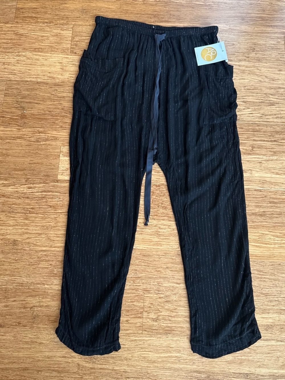 Aquarius cocktail Black Pinstripe Drawstring Lounge Pants with Pockets
